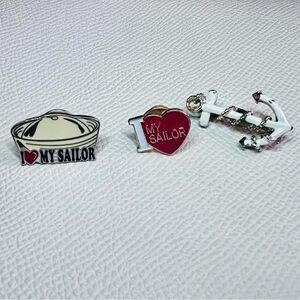 “I Love My Sailor” and anchor pins. Set of 3